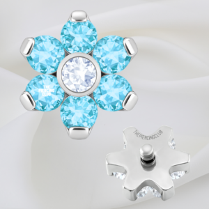 Joya mini hexaflor cristal aguamarina deluxe / Microdermal, titanio grado implante (14G)