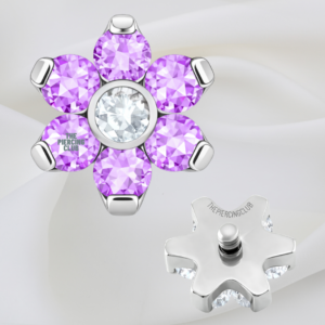 Joya mini hexaflor cristal morado deluxe / Microdermal, titanio grado implante (14G)