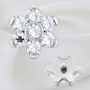 Joya hexaflor cristal blanco deluxe  / Microdermal, titanio grado implante (14G)