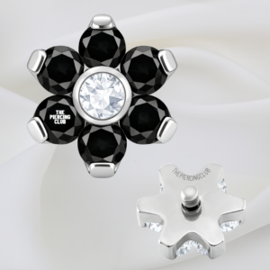 Joya mini hexaflor cristal negro deluxe / Microdermal, titanio grado implante (14G)