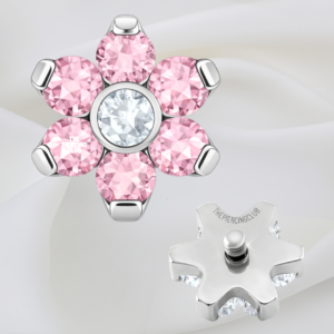 Joya mini hexaflor cristal rosada deluxe  / Microdermal, titanio grado implante (14G)