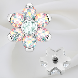 Joya mini hexaflor cristal aurora boreal deluxe / Microdermal, titanio grado implante (14G)