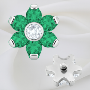 Joya mini hexaflor cristal verde esmeralda deluxe / Microdermal, titanio grado implante (14G)