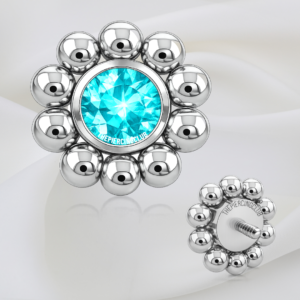 Joya sunball con cristal aguamarina deluxe / Microdermal, titanio grado implante (14G)