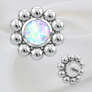 Joya sunball con cristal aurora boreal deluxe / Microdermal, titanio grado implante (14G)