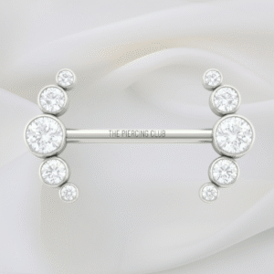 Joya recta con 10 cristales blancos deluxe / Nipple (Pezón) piercing , titanio grado implante