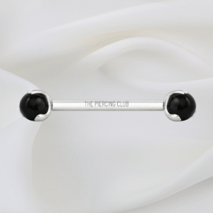 Joya recta con onix negro prong-set / Nipple (Pezón) piercing , titanio grado implante