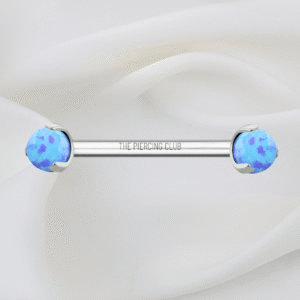 Joya recta con ópalo aguamarina prong-set / Nipple (Pezón) piercing , titanio grado implante