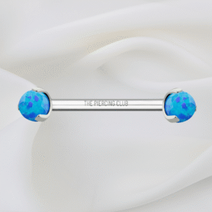 Joya recta con ópalo azul oscuro prong-set / Nipple (Pezón) piercing , titanio grado implante