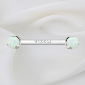 Joya recta con ópalo blanco prong-set / Nipple (Pezón) piercing , titanio grado implante