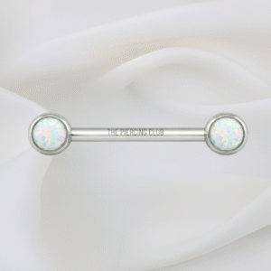 Joya recta con ópalo blanco / Nipple (Pezón) piercing , titanio grado implante