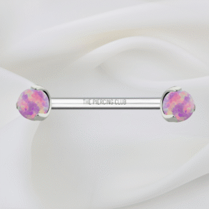 Joya recta con ópalo rosado prong-set / Nipple (Pezón) piercing , titanio grado implante