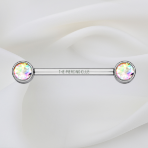 Joya recta con cristal aurora boreal / Nipple (Pezón) piercing , titanio grado implante