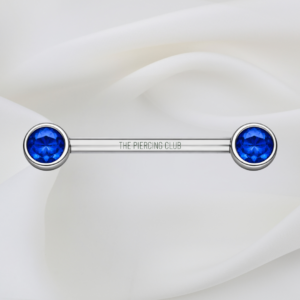 Joya recta con cristal azul/ Nipple (Pezón) piercing , titanio grado implante