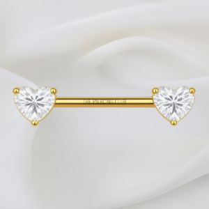 Joya dorada recta con corazon cristal blanco / Nipple (Pezón) piercing , titanio grado implante