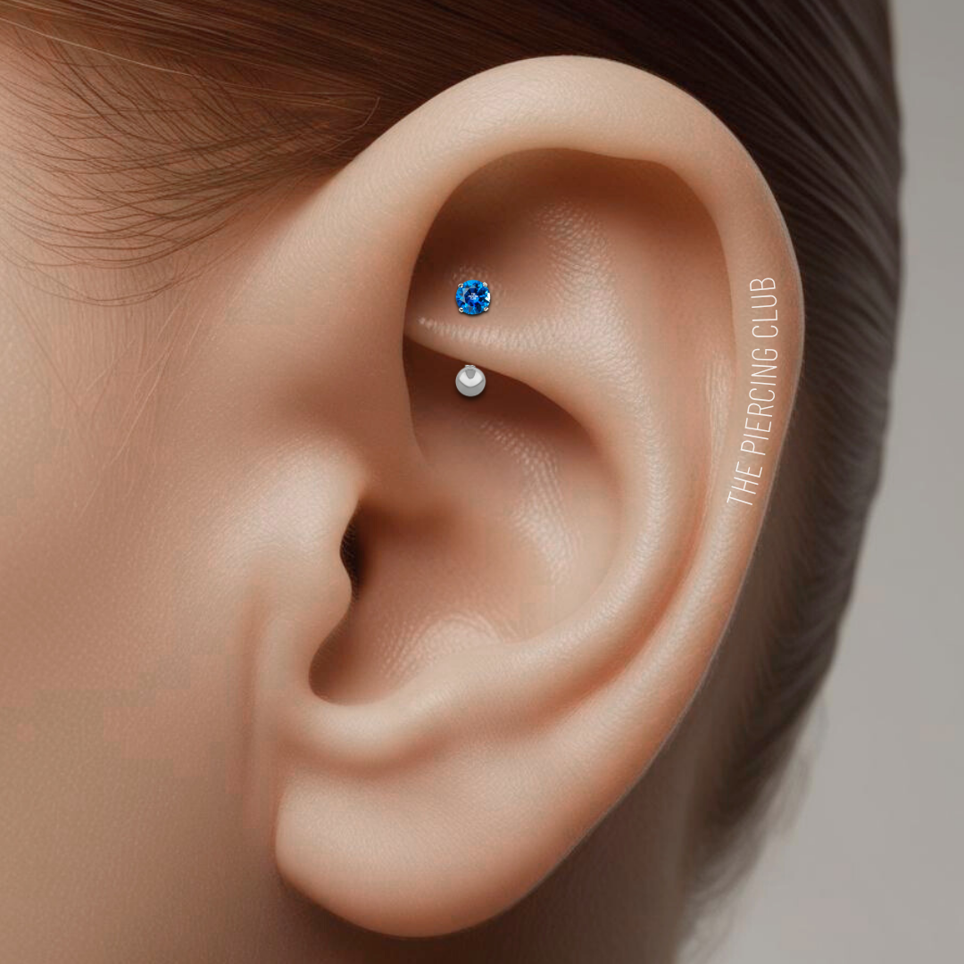 Joya cristal azul zafiro deluxe / Rook piercing, titanio grado implante - Imagen 2