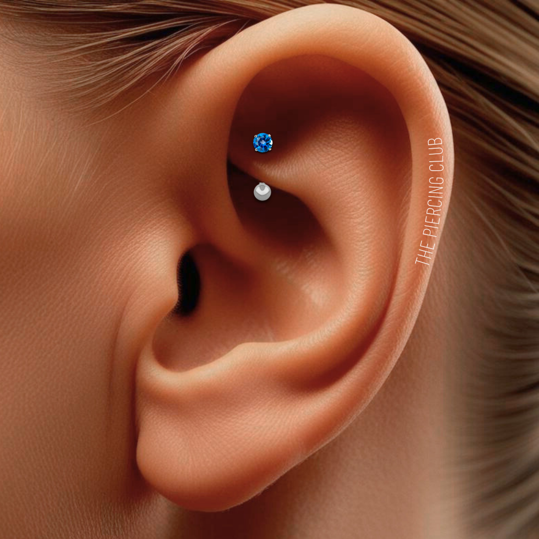 Joya cristal azul zafiro deluxe / Rook piercing, titanio grado implante - Imagen 4
