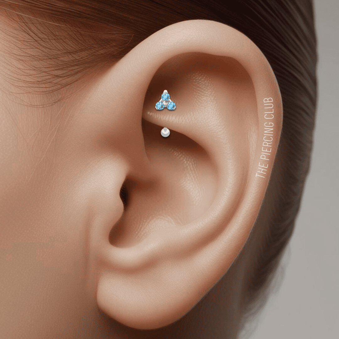 Joya trilogy cristal aguamarina deluxe / Rook piercing, titanio grado implante - Imagen 4