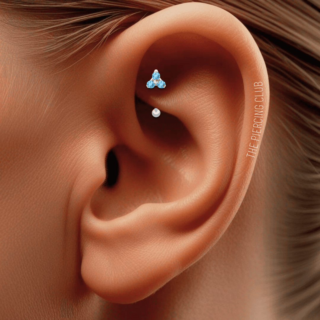 Joya trilogy cristal aguamarina deluxe / Rook piercing, titanio grado implante - Imagen 2