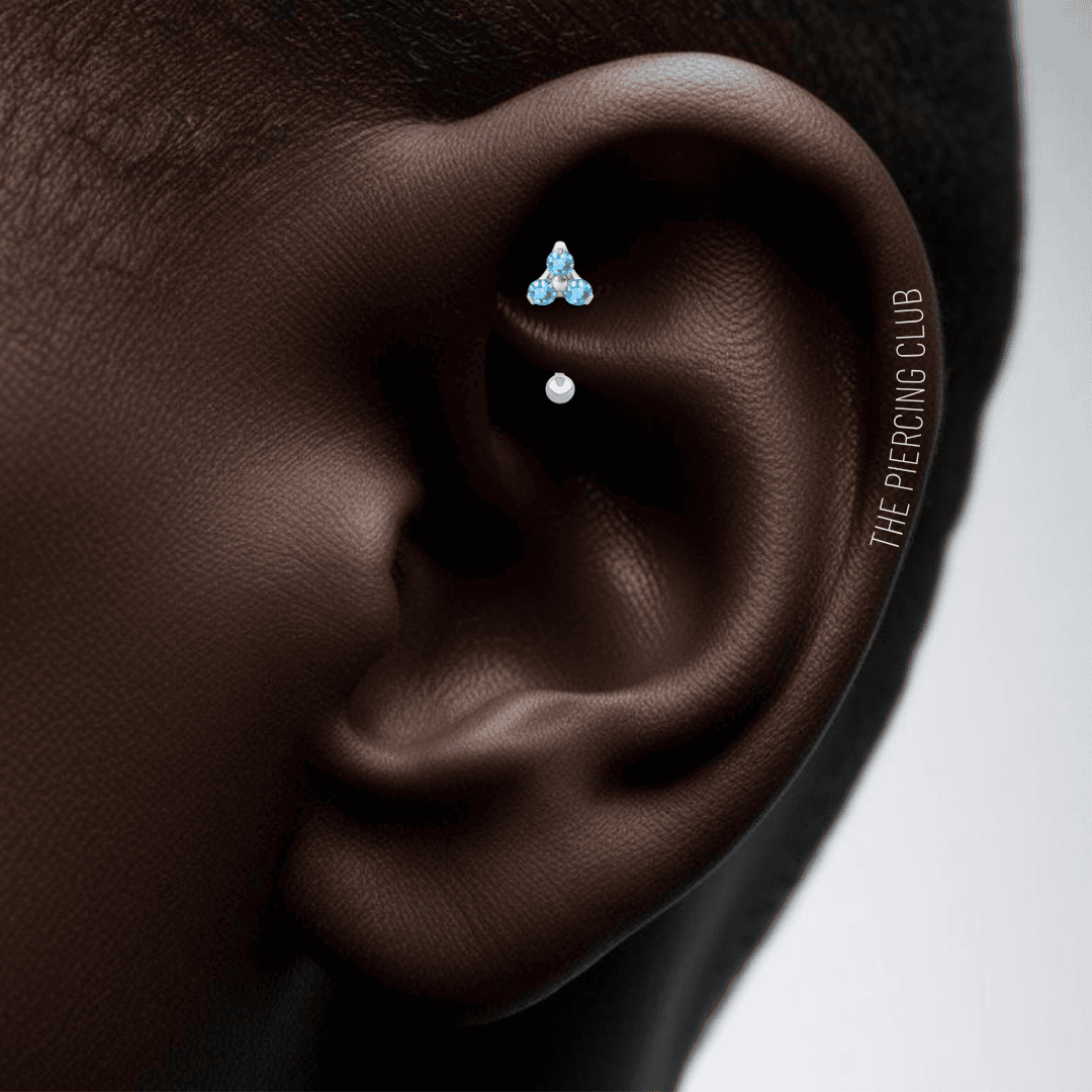 Joya trilogy cristal aguamarina deluxe / Rook piercing, titanio grado implante - Imagen 3